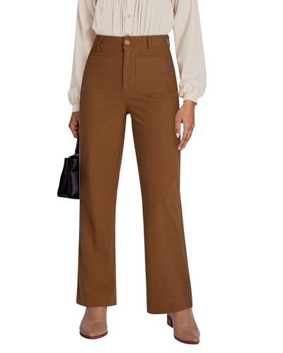 GRAPENT Corduroy Pants Women High Waisted Wide Leg Trendy Patch Pocket Fall Winter Dressy Casual Elastic Waist Trousers