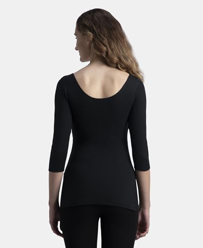 Jockey 2543 Women's Super Combed Cotton Rich Brushed Three Quarter Sleeve Thermal Top with StayWarm Technology_Black_M - Image 3 thumbnail