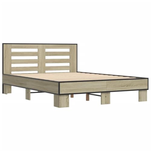 vidaXL Bettgestell, Bett mit Kopfteil für Schlafzimmer, Bettrahmen mit Lattenrost, Schlafzimmerbett Doppelbett, Sonoma-Eiche 120x200cm Holzwerkstoff Metall