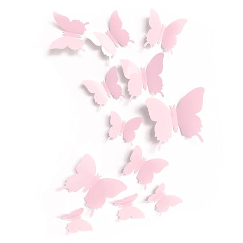 24 calcomanías de pared con diseño de mariposas rosas, calcomanías de pared para habitación de niñas, calcomanías de mariposas estéticas pastel danesas para decoración de guardería, decoración de