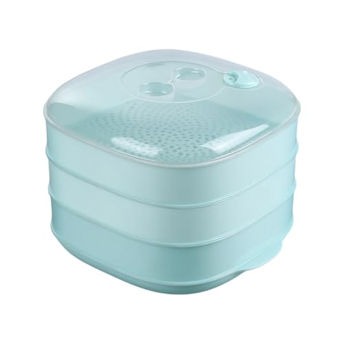 Pakabi蒸し器 オーブン蒸し器 プラスチック 電子レンジ蒸し器 オーブン蒸し器 食品グレード 透明蒸し器多層蒸し器 電子レンジ対応容器 蒸しパン 餃子 大型プラスチック蒸し器 (3層,ライトグリーン)