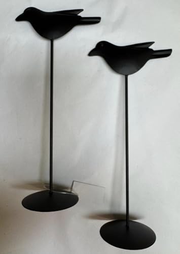 HAPPY DEALS ~ Black Metal Crow Pedestal, 2 pc Set Figurines, 9 Inch