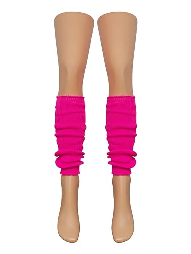 Girls Ankle Leg Warmers (Approx 40cm) Made In The UK - Ideal For Keeping Warm and Fancy Dress, Neon Pink, One Size