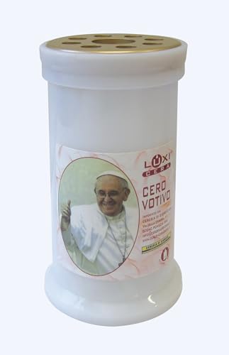 Vela conmemorativa del Papa Francisco - Eléctrica Luxì con cera fundida en frío - Papa Francisco - Ø 6,3 cm - H 11,5 cm - Cereria Di Giorgio