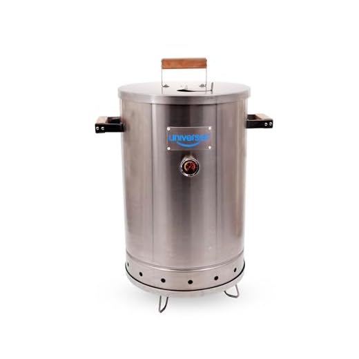 Universal 20-pound Stainless Steel (25-servings) Charcoal Barrel Smoker with Thermometer & Airlock system - 20.5"x 29.6" x ⌀15.5", 2 in 1 Vertical Grill and Smoker, Slow Cooking Barrel