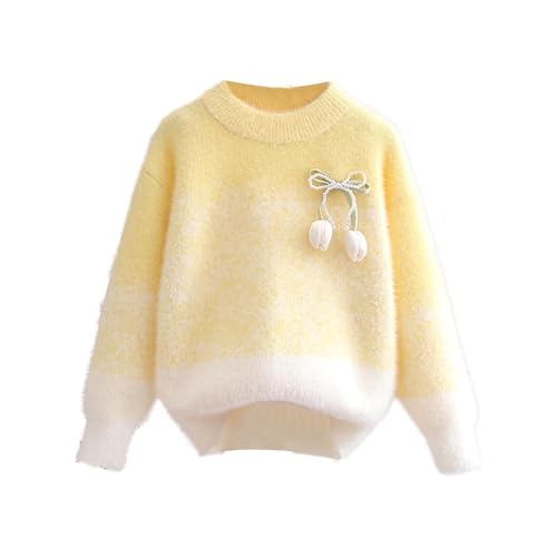 Girls Cute Tulip Appliques Sweaters Crewneck Long Sleeve Kids Fall Winter Cozy Knit Pullover Jumper Tops for 3-15 Years