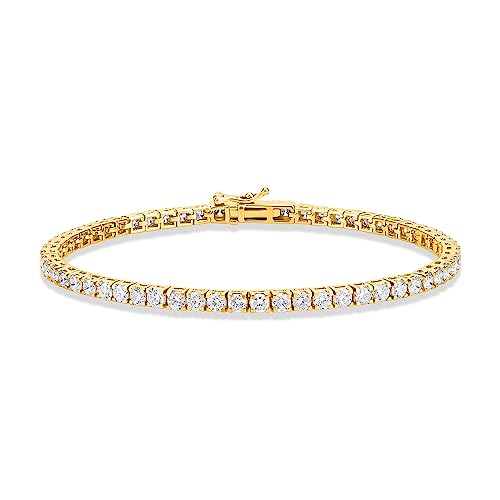 5 Carat - 10 Carat Lab Grown Diamond Tennis Bracelet | 14K Yellow Gold Four prong Link Tennis Bracelet Size 6.5 To 8 inch | D-E color and VS1 clarity