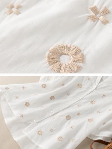 Image of RIEKA Womens Floral Applique Embroidered Fancy Top with Mandarin Collar Button Down Front Half Sleeves Relaxed Fit Casual Tunic Top for Women