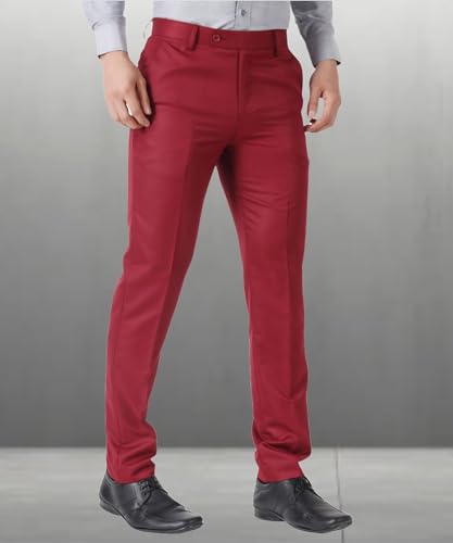 Image of MALENO Men's Slub Effect Solid Trouser | Classic Slim Fit Formal Trousers for Men | Slim Fit Trousers for Men