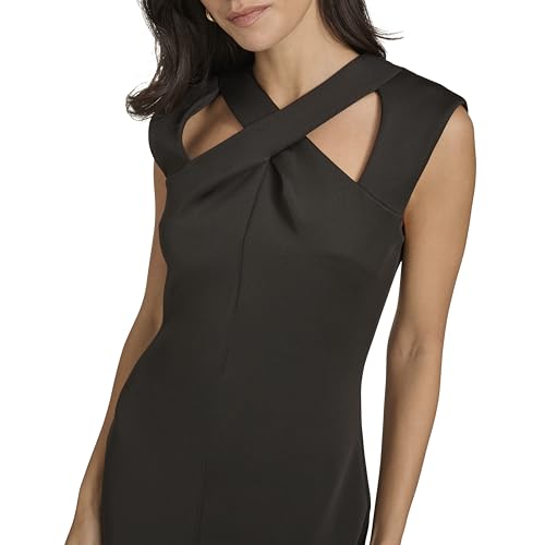 Image of Calvin Klein Women's Sleeveles Cutout Crossover Neckline Knee Length Crepe Sheath Dress