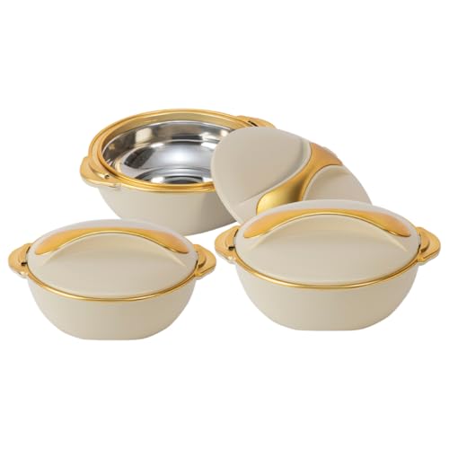 Pinnacle Insulated Casserole Dishes with Lid 3 pc Set - 3/2/1 litre Hot Pot Food Warmer/Cooler - Thermal Soup/Salad Serving Dishes with Lids - Stainless Steel Hot Food Container Gift Set for Mum