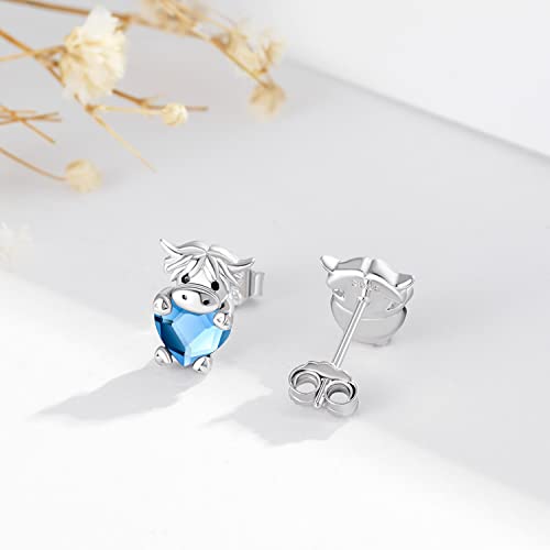 JUSTKIDSTOY Highland Cow Earrings 925 Sterling Silver Birthstone Earrings Cute Animal Cow Stud Earrings Jewelry Birthday Gifts for Women Girls Daughter Girlfriend4