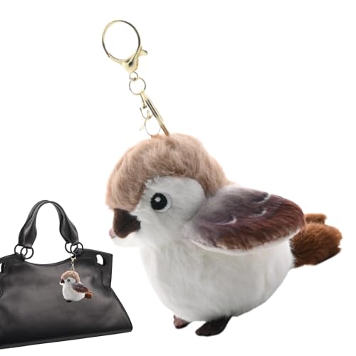 LearnLyrics Kuscheltier-Schlüsselanhänger, Süßes Vogelspielzeug - Realistischer Plüsch-Spatz-Schlüsselanhänger,Gefüllte Vogelspielzeuge, Tragbares Geldbörsenzubehör Für Schultaschen