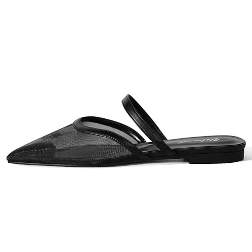 USIMAD Mesh Mule Flats for Women with Arch Support Pointed Toe Memory Foam Insole Casual Comfortable Shoes2