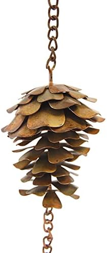 Miniatura 1 de Cadena de lluvia con piñas y campanas de pino flameado para exteriores, patios, patios y césped
