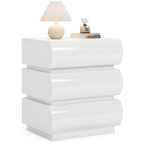 Tribesigns JW0848 White Nightstand Set Of 2, 3-Drawer High Gloss Bedside Table With Storage, Modern Wood Night Stand For Bedroom thumb #8