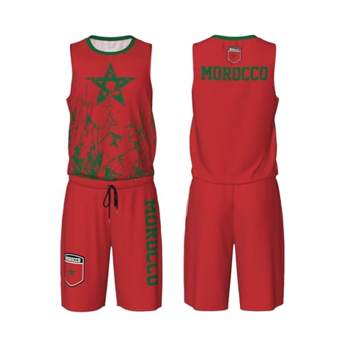 Morocco Flag Grain (1) Basketball Jersey Uniform Suit for Men Adults Training Athletic Set