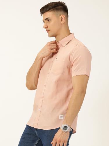 Image of Thomas Scott Men's | Solid | Half Sleeve | Slim Fit | Linen Blend | Spread Collar | Casual Shirt