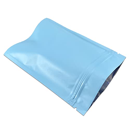 WACCOMT Pack 100 unidades de papel de aluminio mate bolsa de embalaje con cremallera, hermética, bolsa plana de almacenamiento de alimentos, bolsa de mylar (azul mate, 12 x 18 cm (4,7 x 7,1 pulgadas))