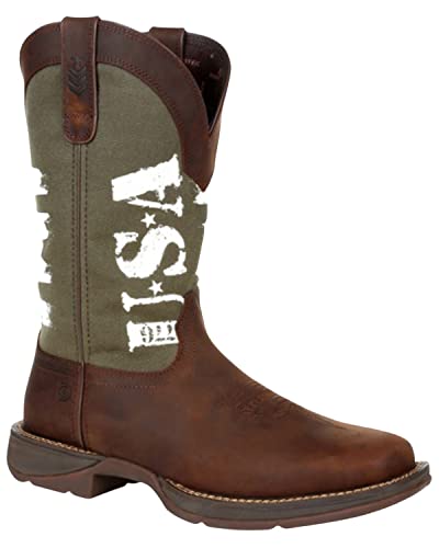 Durango Army Green USA Print Western Boot, Brown And Army Green, Size 13(W)