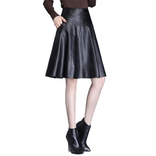 Women's High Waist A- Line Mini Skirt Slim Fit Pleated Leather Zipper Solid Skirt