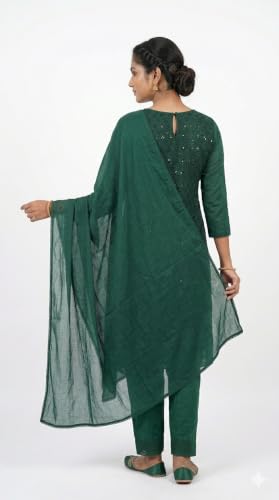 Image of Pakki Deals Women's Green Chikankari Kurta with Salwar Dupatta Set