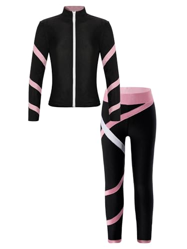 YiZYiF Kids 2 Pcs Tracksuit Gymnastic Figure Skating Training Suit Long Sleeve Zipper Stand Collar Jacket with Legging3