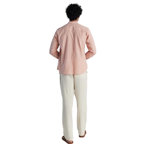 Image of SAADAA Men's Short Kurta - Linen Cotton Blend, Airy Fabric, Regular Fit, Mandarin Collar, Solid Color - Casual, Festive & Ethnic Wear