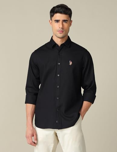 Image of U.S. Polo ASSN. Textured Tailored Fit Shirt for Men - 100% Cotton, Breathable & Comfortable, Full Sleeves Casual Shirt for Men