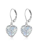 Watforsh Tree of Life Heart Moonstone Silver Filigree Leverback Earrings Dangle and Drop Statement Earrings for Women Handmade Jewelry