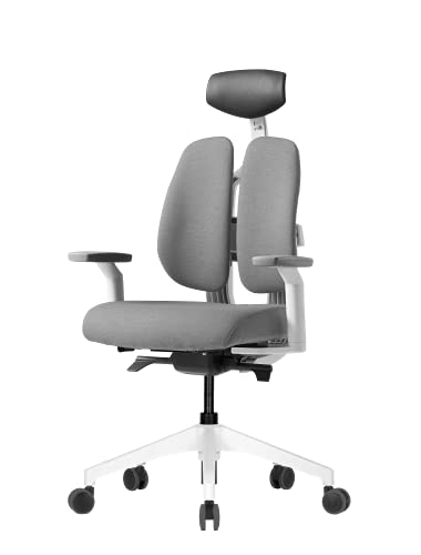 ã€DUOREST D2ã€‘ Posture Corrector Chair - Office Chair for Bad Back, Office Chair for Back Pain, Posture Office Chair, Back Support Office Chair, Ergonomic Office Chair [Headrest+White/Grey]