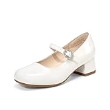 DREAM PAIRS Mädchen Schuhe Mary Jane Prinzessin Schuhe Niedrige Absätze Ballerinas Kommunionschuhe Kleiderschuhe Mary Jane Pumps Abschlussball Schuhe,Size 35,Weiss,SKPU26003K