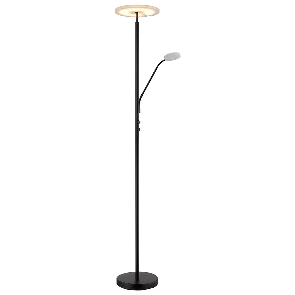 LED Stehlampe dimmbar Deckenfluter mit flexibler Leselampe Stehleuchte schwarz, Metall Acryl, 28W 2100lm warmweiß, DxH 30 x 180 cm