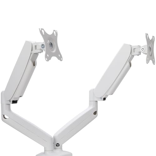 JIEZIKONGJIAN Dual Monitor Desk Mount for 2 Monitors Max 32 inch Screen, Gas Spring Arm, Stand with Clamp/Grommet Mounting Base, VESA 75x75mm & 100x100mm, Mounts Fit 4.4-17.6lbs Computer, White