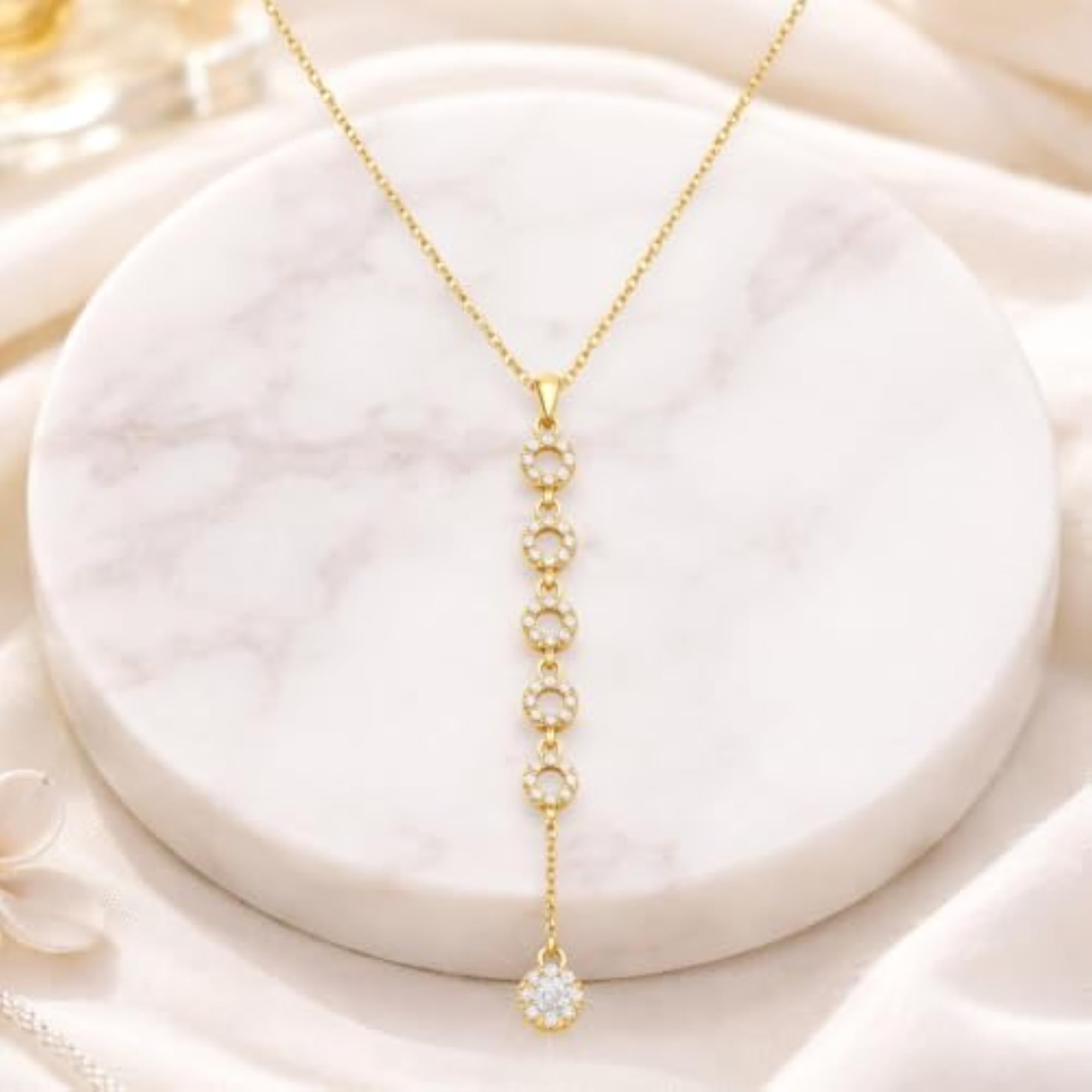 Gold Circular Drop Charm Pendant Necklace for Women