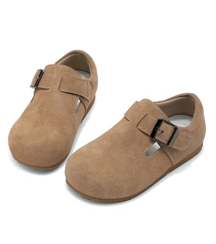 Nedaan Toddler Suede Shoes Genuine Leather Boys and Girls Brown Wide Shoes Kids Fall Flats(Toddler/Little Kid)