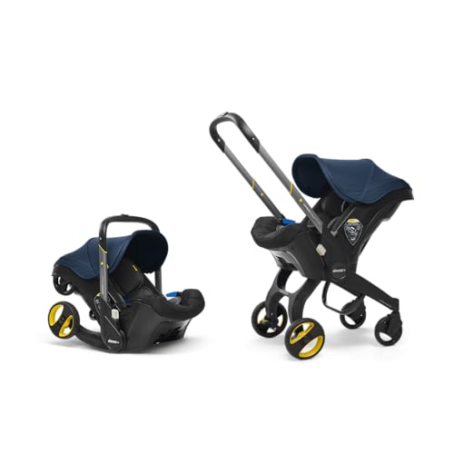 Image of Doona Baby Car Seat & Travel Stroller Deep Blue -Convertible Infant Car Seat, Carry Cot and Pram with 5 Point Safety Harness - Ergonomic Pushchair and Travel System - Latch Base Sold Separately*
