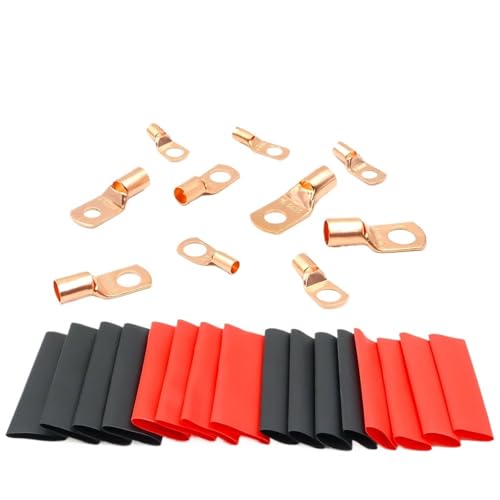 JDOUNFMO 150Pcs Copper Ring Terminals Kit, AWG12-2 Non-Insulated Lug Connectors with Heat Shrink Tubing for High Current Automotive/Marin