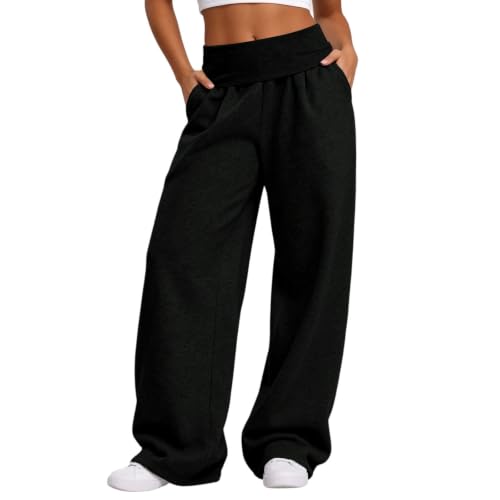Baggy Sweatpants Women Elegant Loose Fold Over Smocked Waist Wide Leg Pants - image 7