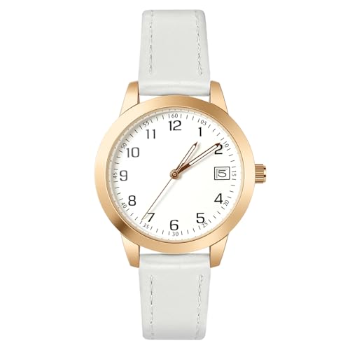 OFFCUP Reloj de Cuero para Mujer, Reloj de Analógico Cuarzo, Relojs Mujer de 3 manecillas, de Pulsera Informal de Moda Premium para Mujeres Damas y Niñas (Blanco)