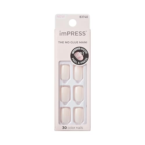 KISS imPRESS No Glue Mani Press On Nails, Color, 'Point Pink', Pink, Short Size, Squoval Shape, Includes 30 Nails, Prep Pad, Instructions Sheet, 1 Manicure Stick, 1 Mini File