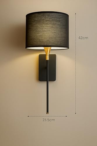 Image of CORAL TREE -Drum Black Cotton Shade with Metal Base Plate Wall Light Wall Lamp for Indoor Decoration Wall Lighting Living Room Hallway