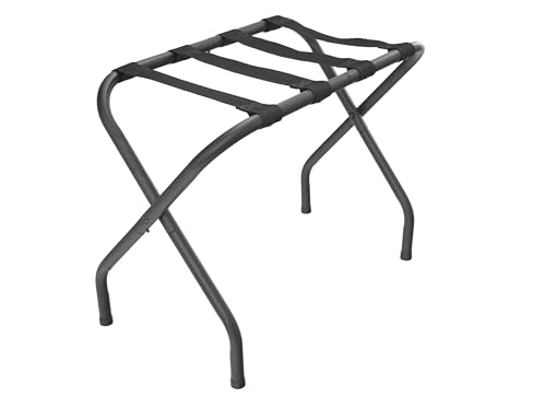 Folding Luggage Rack with Nylon Straps Black Metal