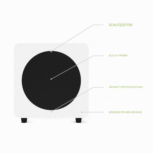 Kanto SUB8VMW Sealed Powered Subwoofer | 300W Peak Power | 8' Woofer | Vinyl | Matte White
