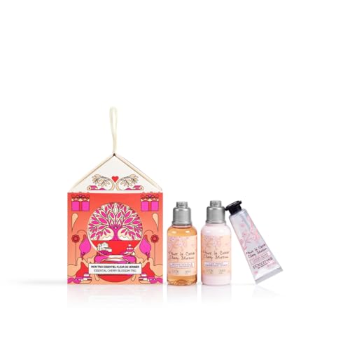 L'OCCITANE - Estuche de Casita Flores de cerezo - Gel de ducha espumoso y suave, Leche corporal perlada y Crema de manos - Fabricado en Francia