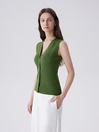 Image of SUUKSESS Women Sleeveless Sweater Tops Summer V Neck Button Down Vest Tops Business Casual Work Shirts
