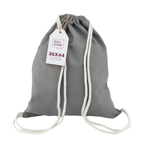 IDEA HOME Baumwollbeutel, Turnbeutel 1 Stück 36x44 cm 250g/m2 Sportbeutel mit Kordel, Rucksack, Beutel, Jutebeutel Gym Bag, blanko zum bemalen für Sport & Reise, Grau