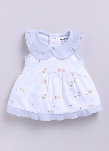 Image of Smart Baby Cotton Frock Set for Baby Girl - Stylish Soft Dress Rabbit Print & Frill Collar | Pack of 1