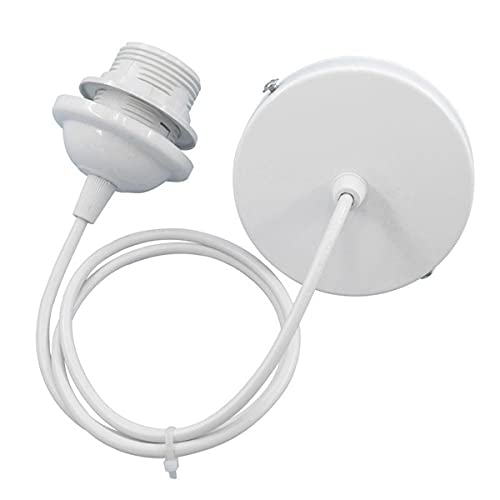 Rrqg Vintage Hanging Pendant Light Kit Modern Retro Industrial Style E27 Base Lamp Holder Fabric Cable Ceiling Rose Pendant Cord Light Set(White) #TOP2