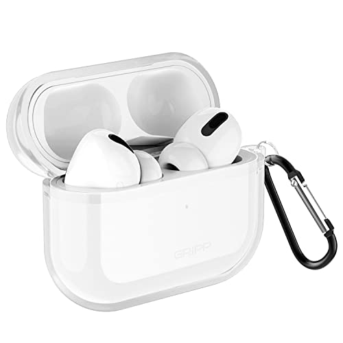 Image of GRIPP Clear Silicone AirPods Carrying Case for AirPods Pro (1st Generation) with Anti-Lost Carabiner Hook, Shockproof 360 Protection, Wireless Charging Support, Durable & Stylish - Clear